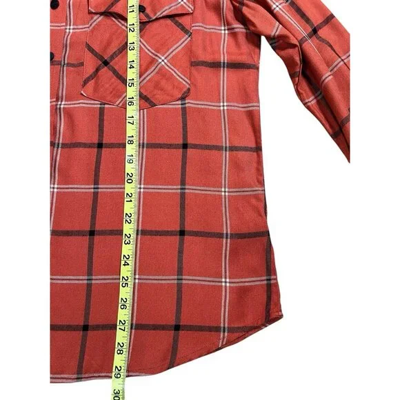 Sanctuary Women Large Plaid Orange Pocket Boyfriend Shirt Top Button NWT - Picture 10 of 10